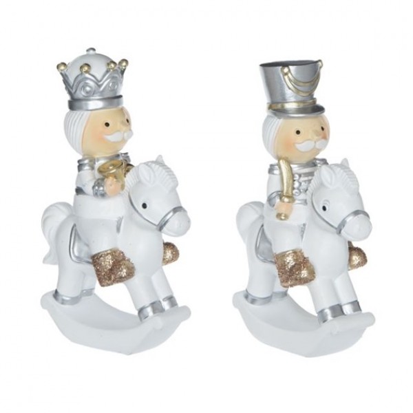 Spărgător de nuci pe căluț alb-argintiu 12cm