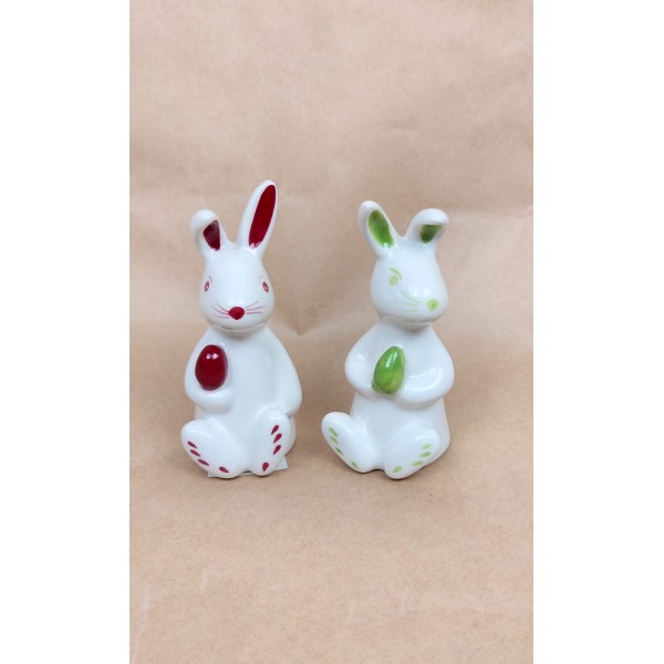 Iepuraș de ceramica lucioasa 10cm cu ou