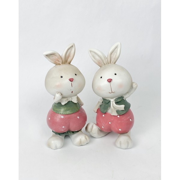 Iepuras de ceramica cu pantaloni cu buline 15 cm