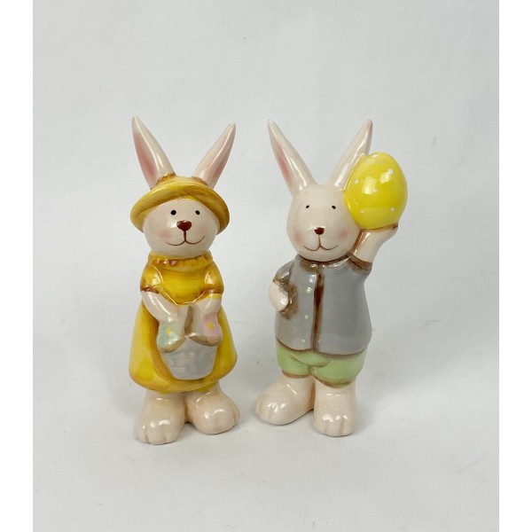 Iepuraș de ceramica lucioasa 13cm galben-gri