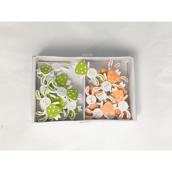 Iepuras de lemn 4cm 24 buc pe set galben cu verde